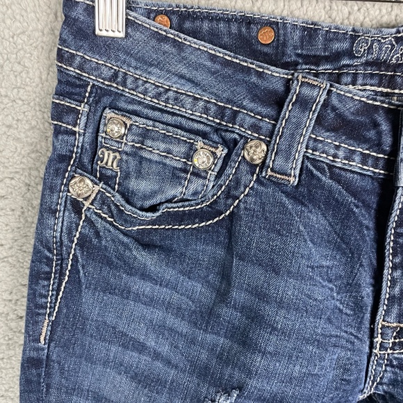 MISS ME Signature Rise Boot Cut Jeans Womens 29x33 Thick Stitch Distressed - Picture 8 of 16